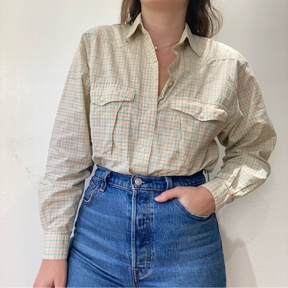 Vintage Pastel Plaid Western Blouse